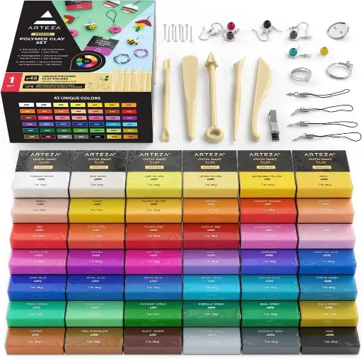 Arteza Polymer Clay Kit - 42 Colors, Tools & Accessories